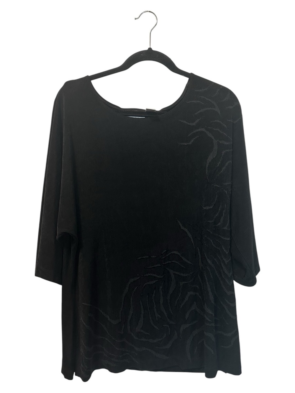 Chico’s Travelers Slinky Embossed 3/4 Sleeve Top Black SZ 3 (US L)